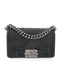 Denim Quilted Small Boy Flap Black