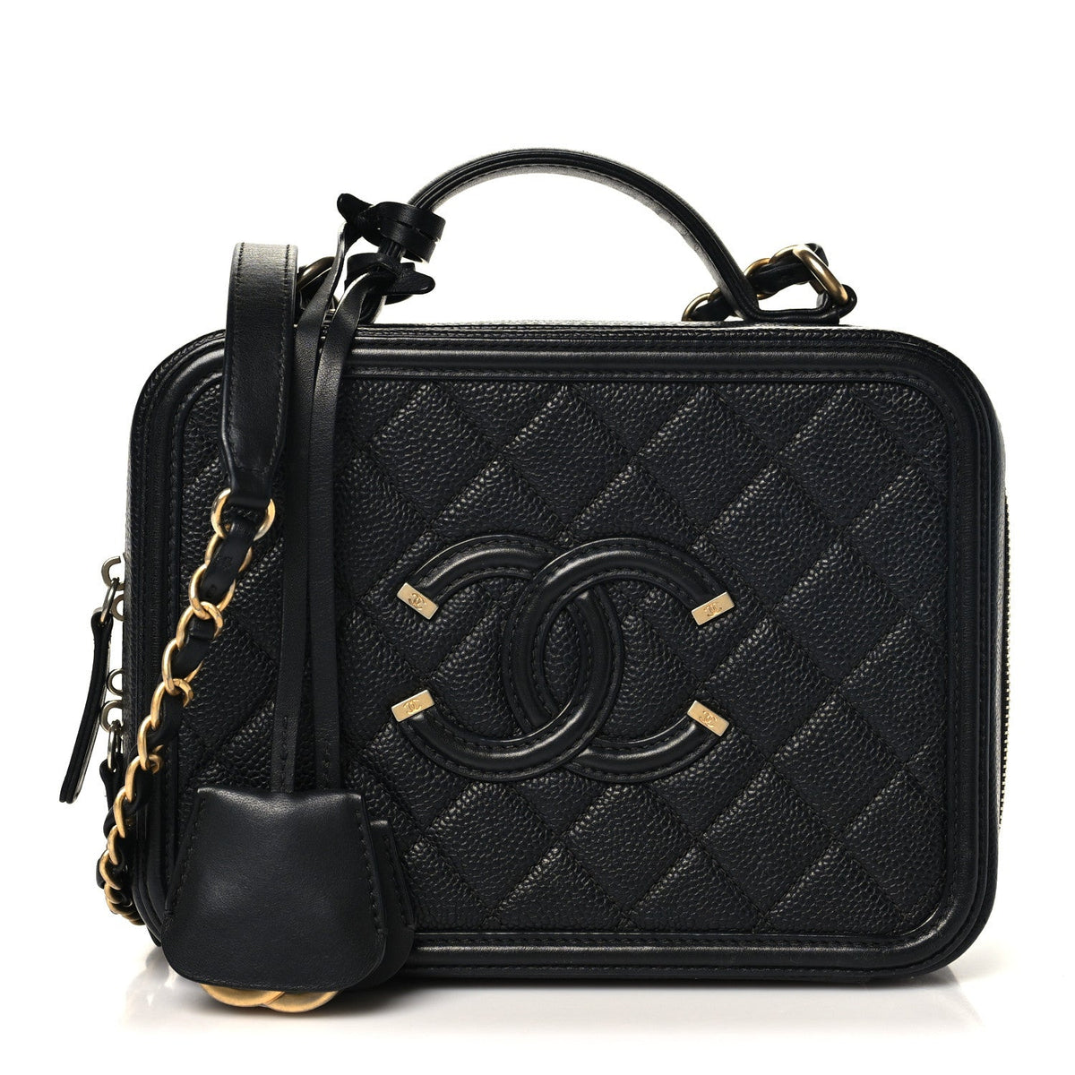 Caviar Quilted Medium CC Filigree Vanity Case Black