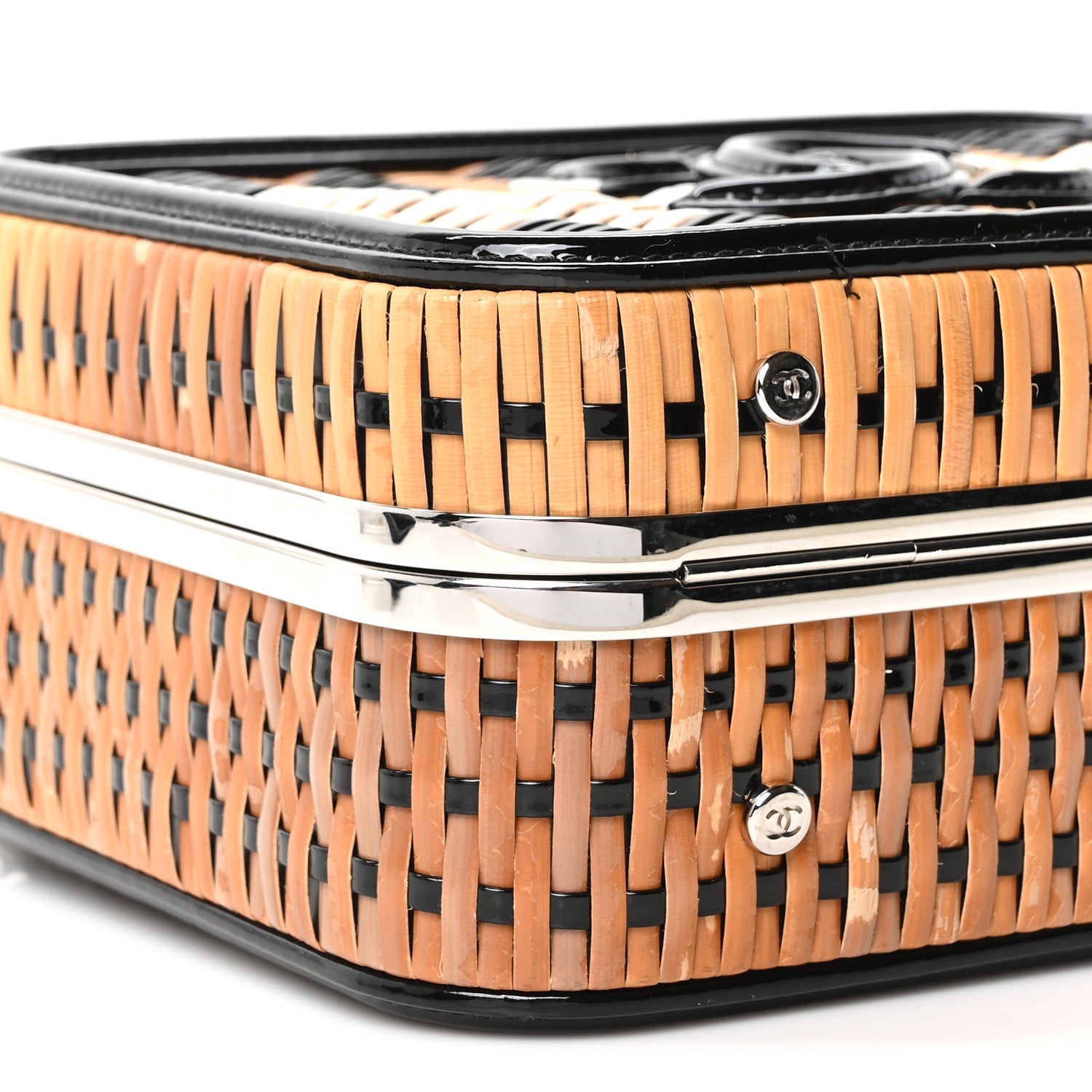 Raffia Patent Medium CC Filigree Vanity Case Black