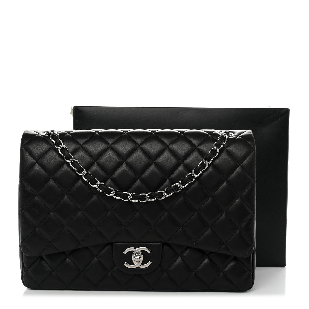 Lambskin Quilted Maxi Double Flap Black