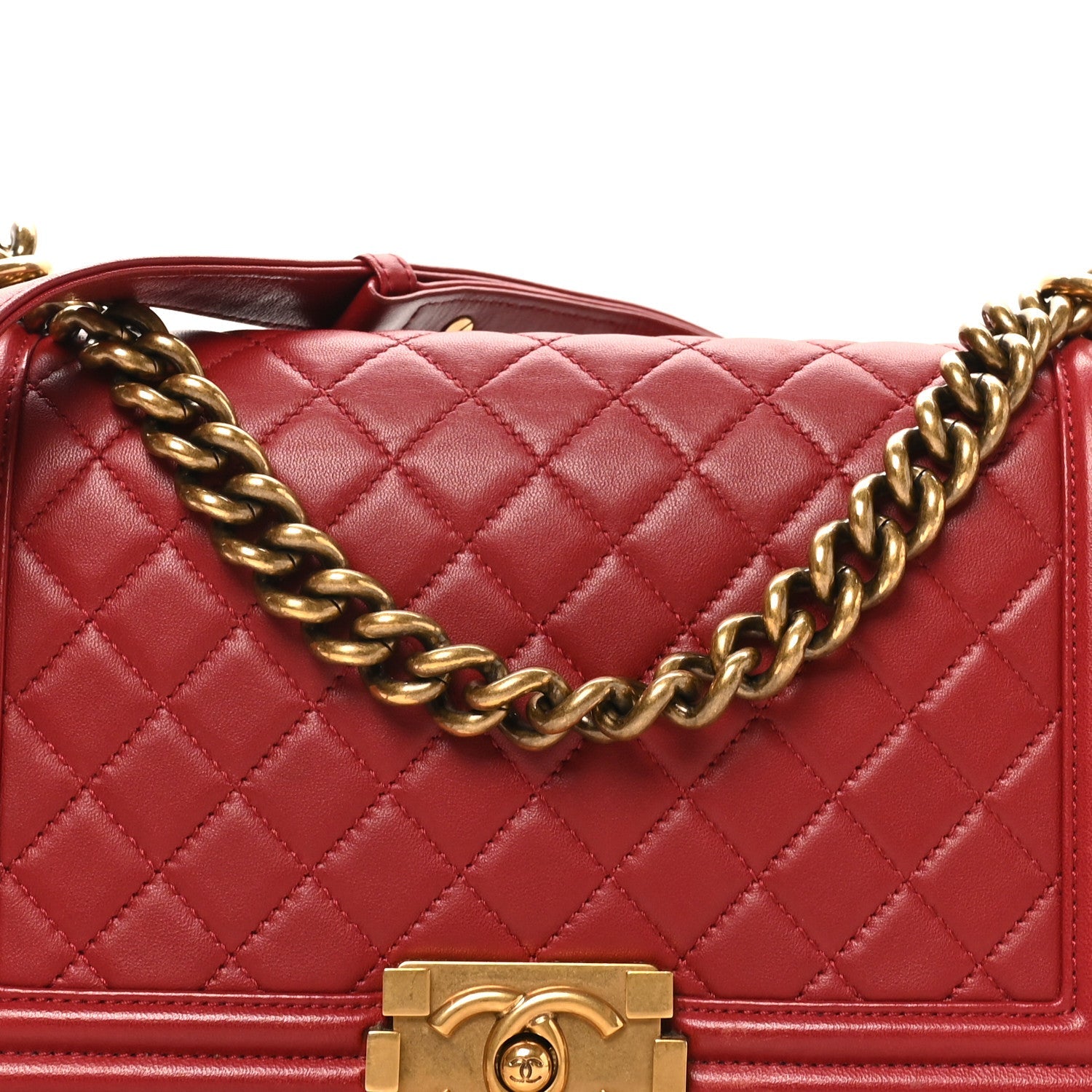 Lambskin Quilted Medium Boy Flap Dark Red