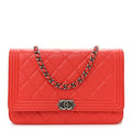 Lambskin Quilted Boy Wallet On Chain WOC Red