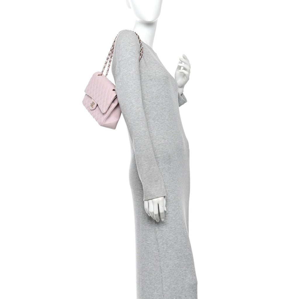 Caviar Quilted Medium Double Flap Light Pink