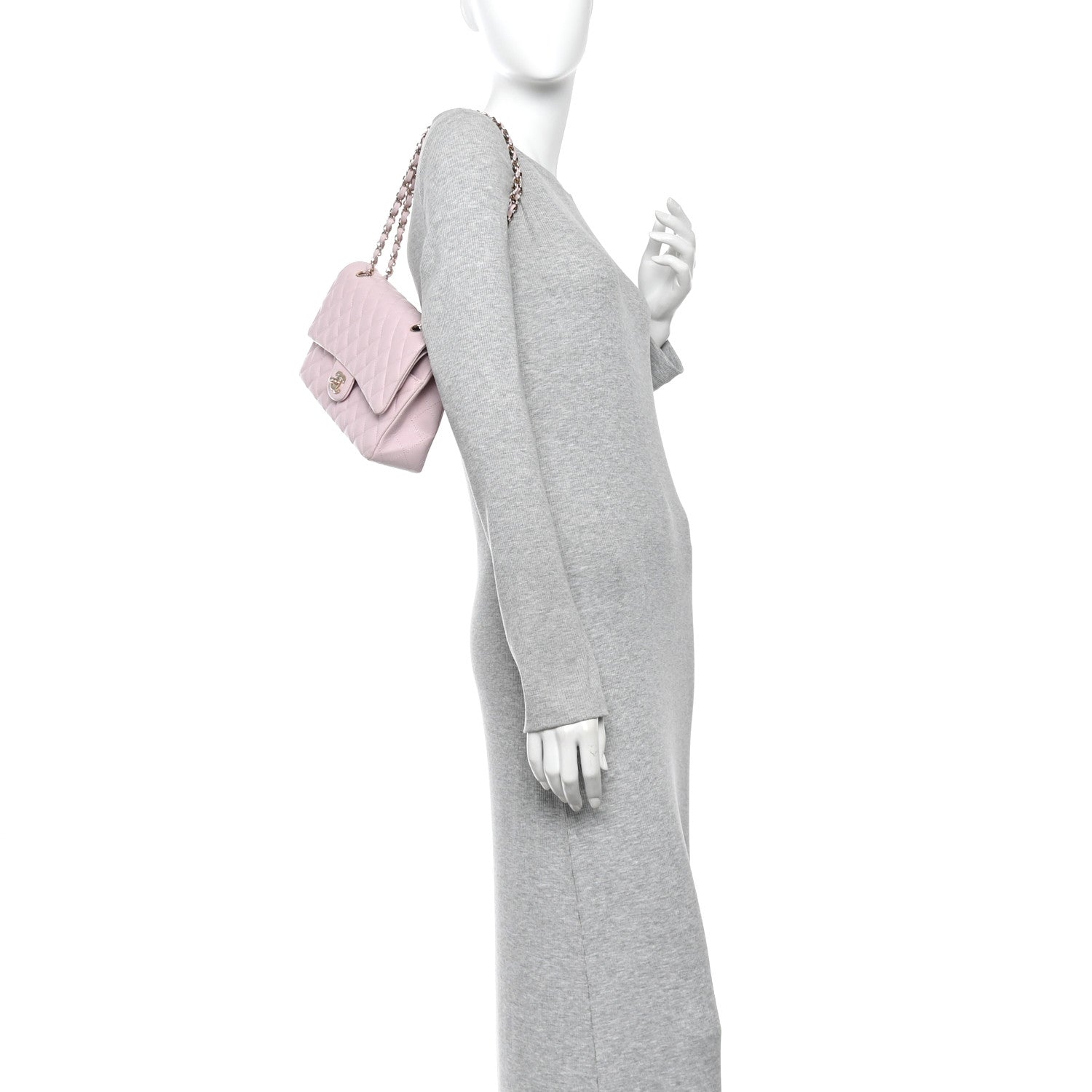 Caviar Quilted Medium Double Flap Light Pink