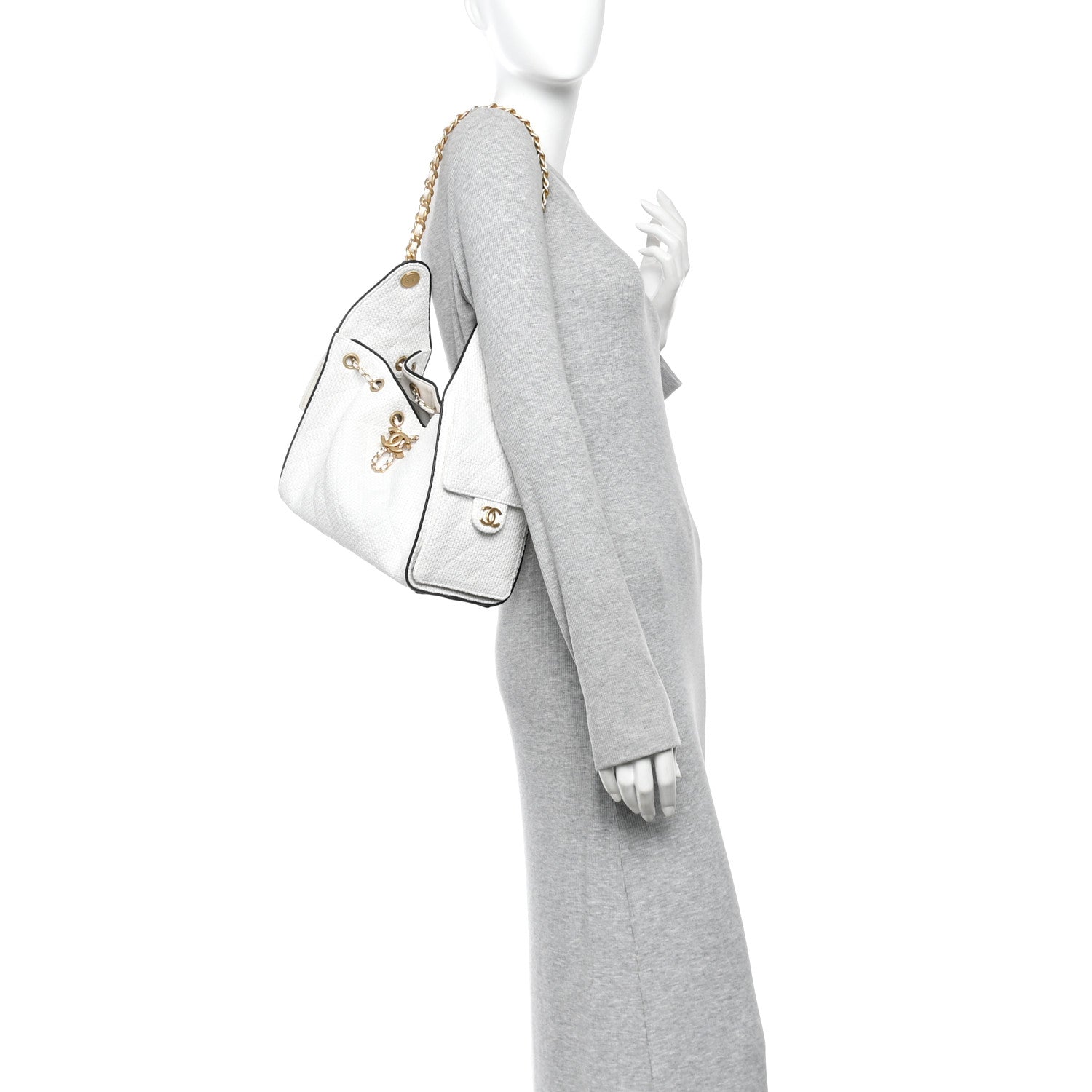 Braided Raffia Calfskin Quilted Small Chanel 25 Handbag White Black