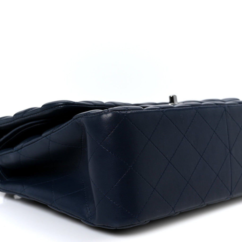 Lambskin Quilted Jumbo Double Flap Navy