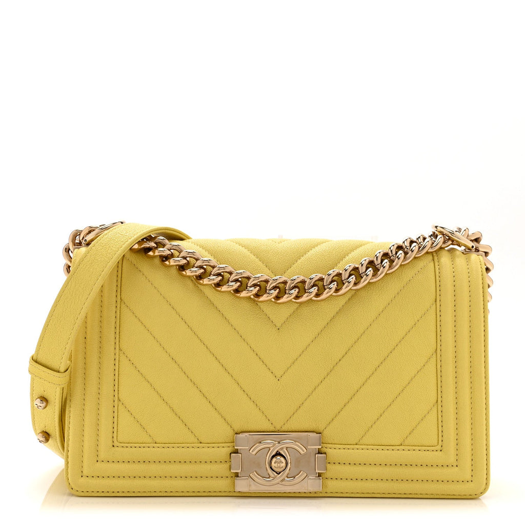 Caviar Chevron Quilted Medium Boy Flap Yellow