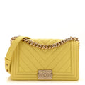 Caviar Chevron Quilted Medium Boy Flap Yellow