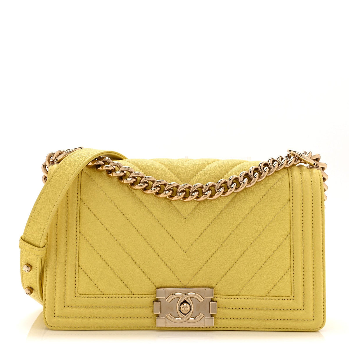 Caviar Chevron Quilted Medium Boy Flap Yellow