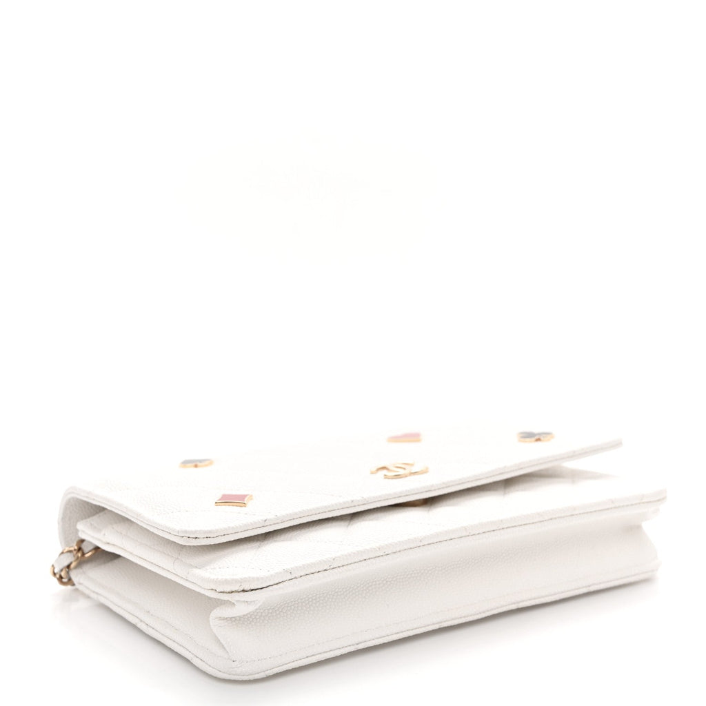 Caviar Quilted Enamel Coco Casino Wallet On Chain WOC White