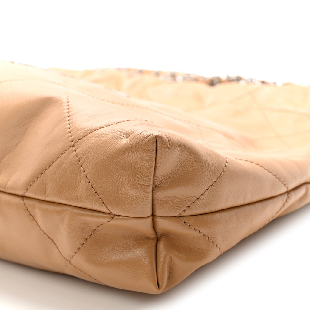 Shiny Calfskin Quilted Small Chanel 22 Beige