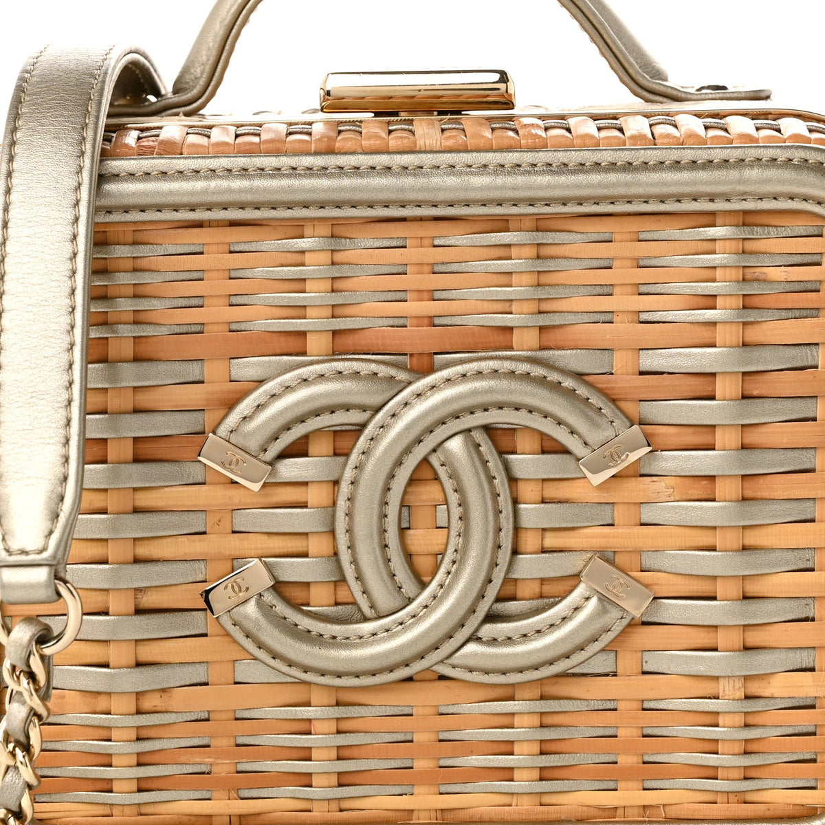 Raffia Calfskin Small CC Filigree Vanity Case Gold