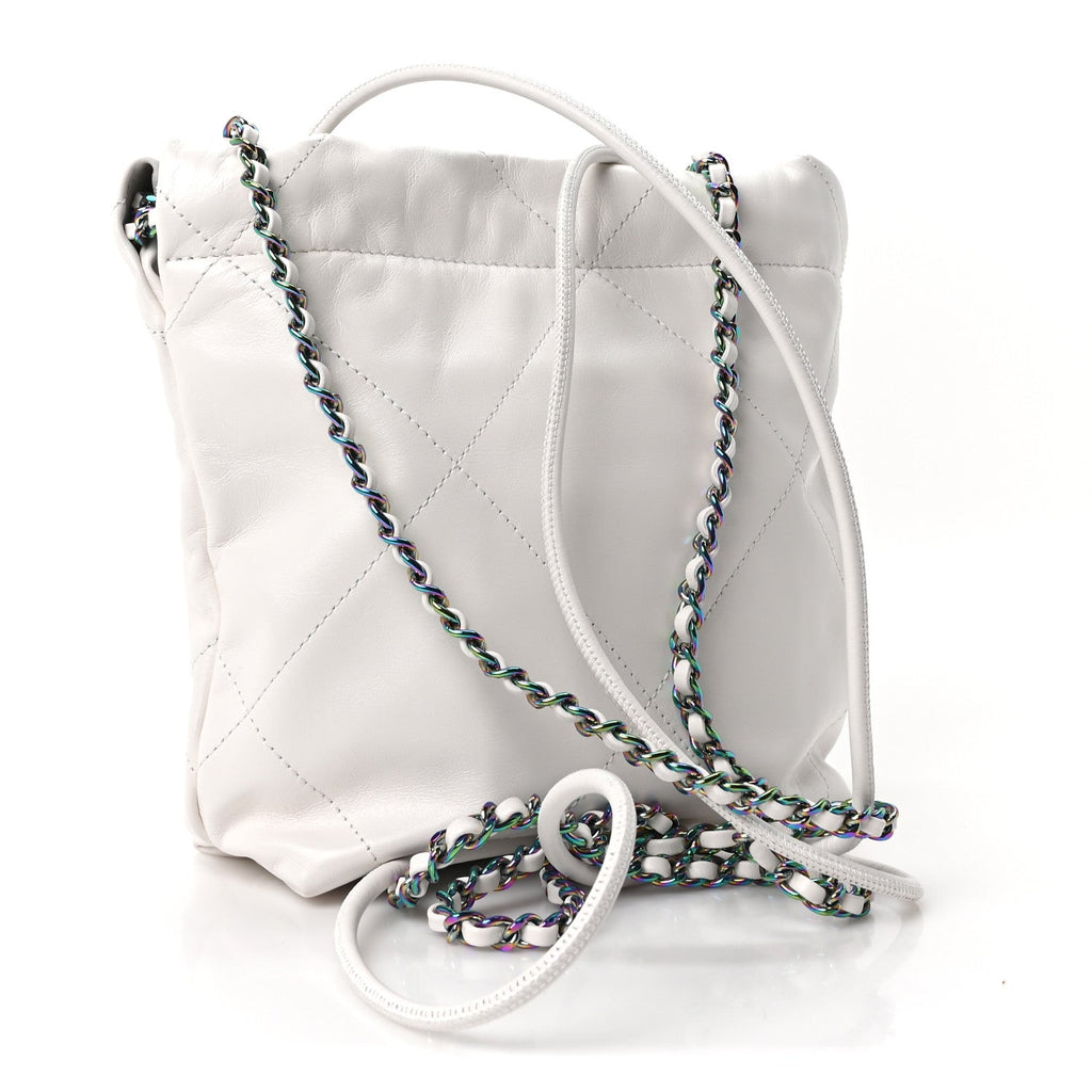 Shiny Calfskin Quilted Rainbow Mini Chanel 22 White
