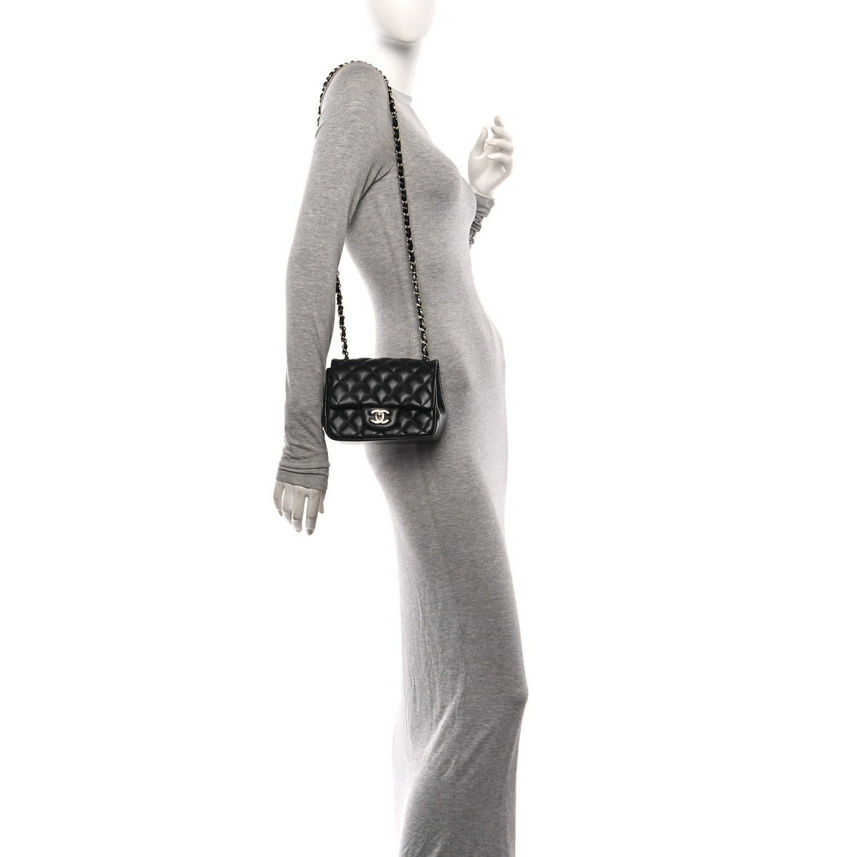 Lambskin Quilted Mini Square Flap Black
