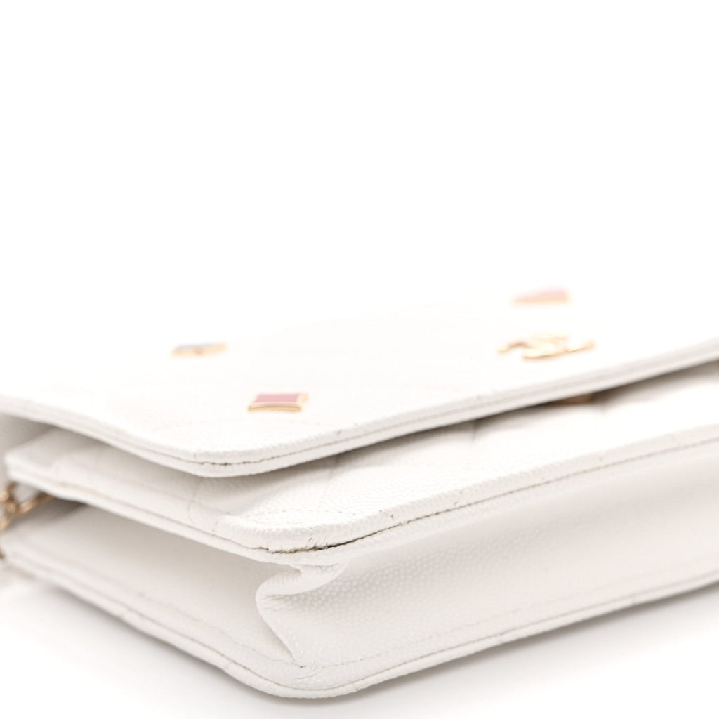 Caviar Quilted Enamel Coco Casino Wallet On Chain WOC White