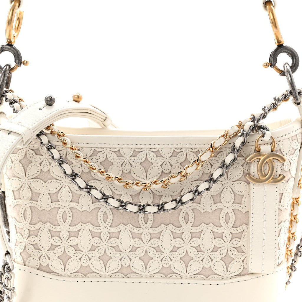 Calfskin Wool Felt Embossed Small Gabrielle Logo Hobo White