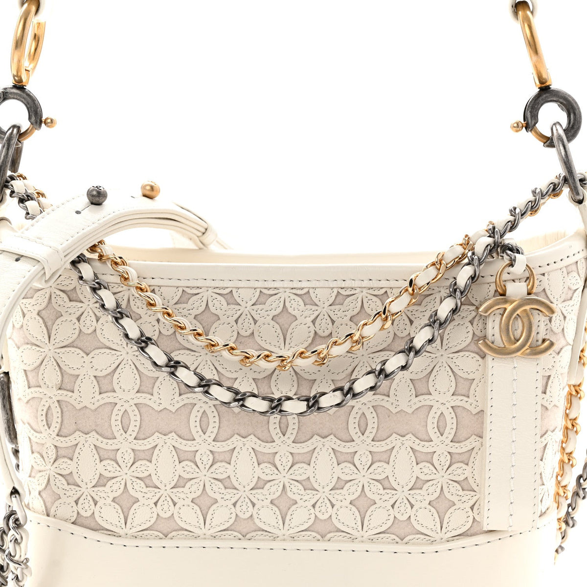 Calfskin Wool Felt Embossed Small Gabrielle Logo Hobo White