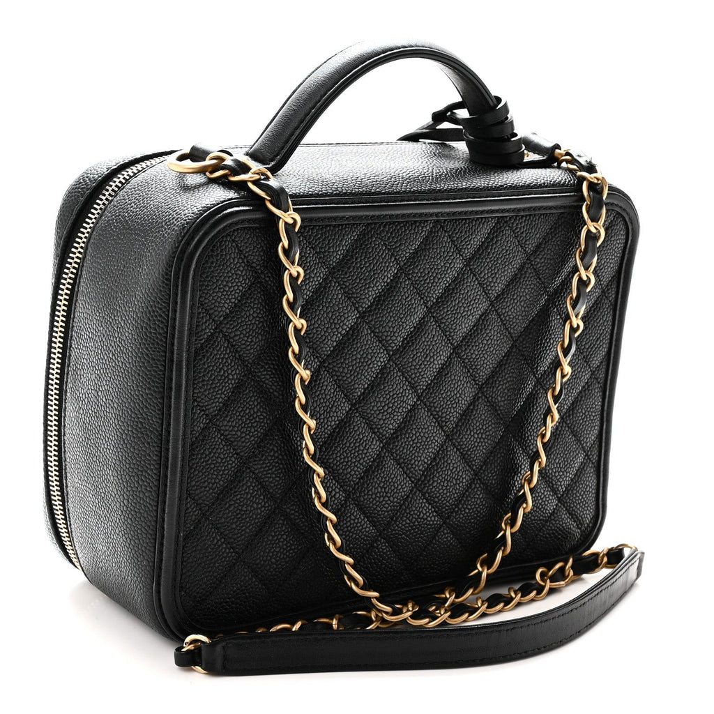 Caviar Quilted Large CC Filigree Vanity Case Black