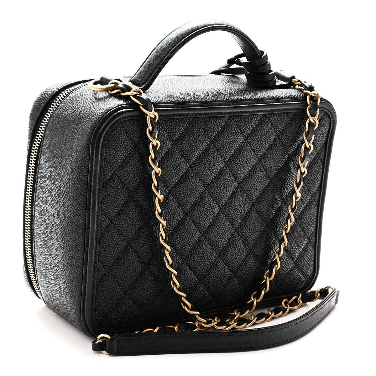 Caviar Quilted Large CC Filigree Vanity Case Black