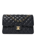 Caviar Quilted Small Double Flap Dark Navy