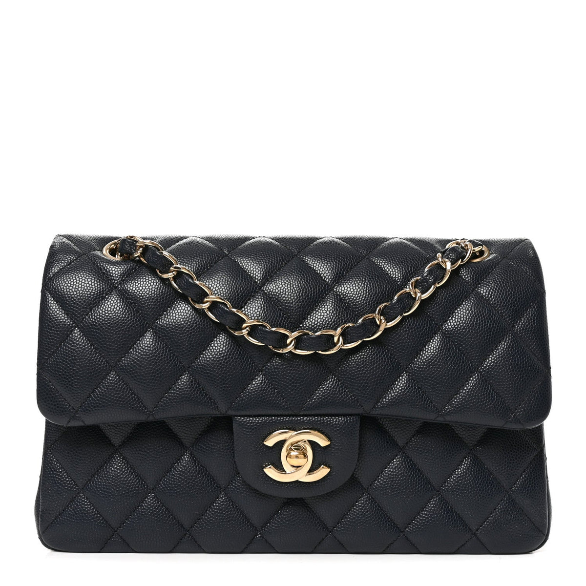 Caviar Quilted Small Double Flap Dark Navy