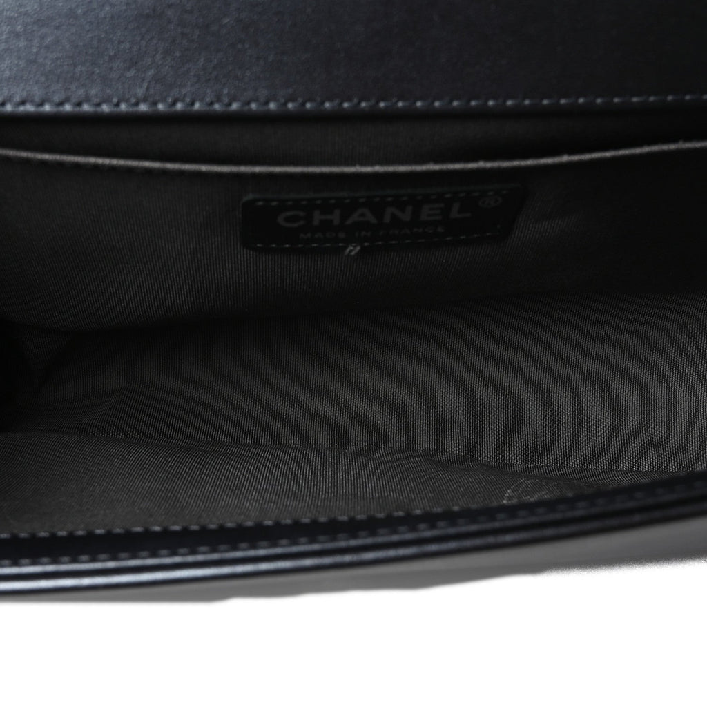 Metallic Calfskin Crystal Medium Boy Flap Dark Silver