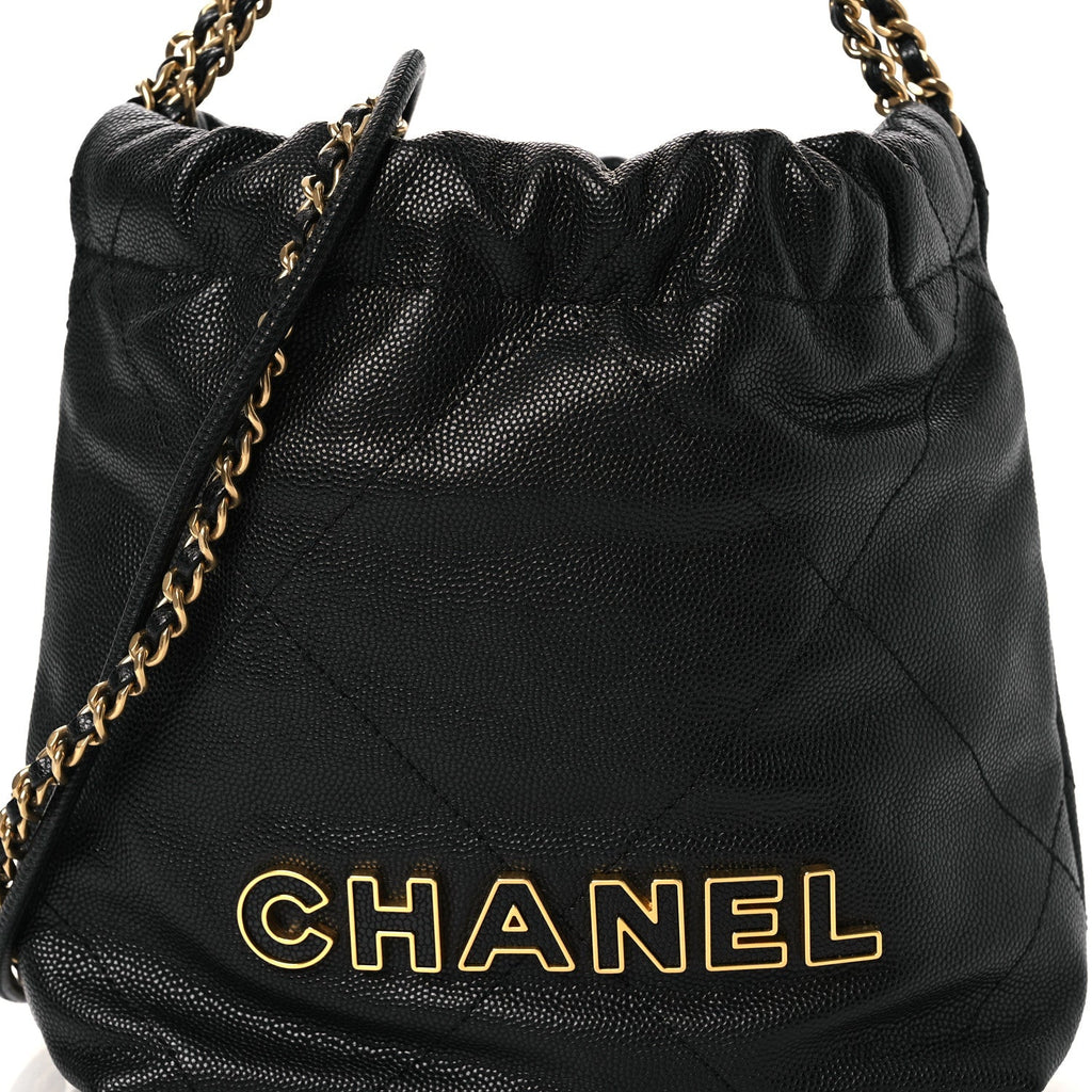 Shiny Caviar Quilted Mini Chanel 22 Black