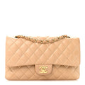 Lambskin Quilted Medium Double Flap Beige