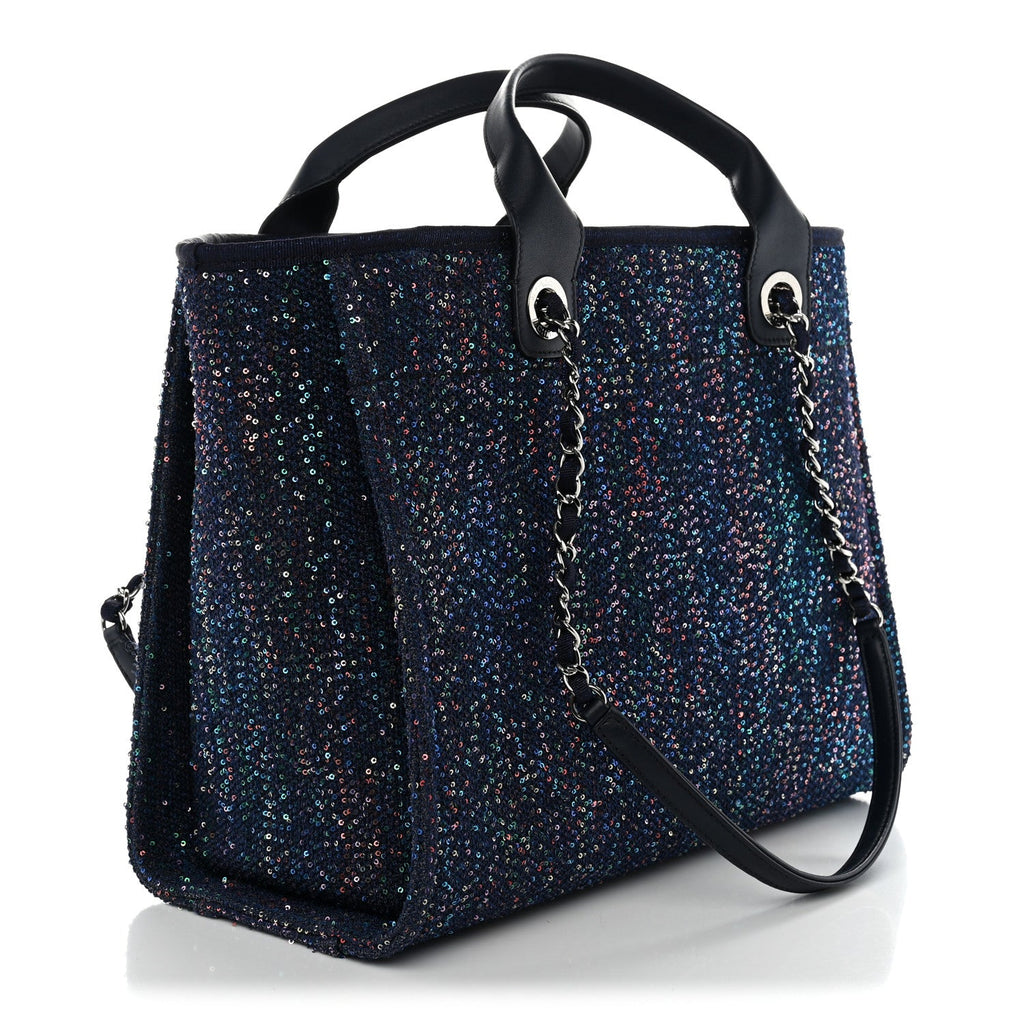 Calfskin Sequin Medium Deauville Tote Blue Multicolor