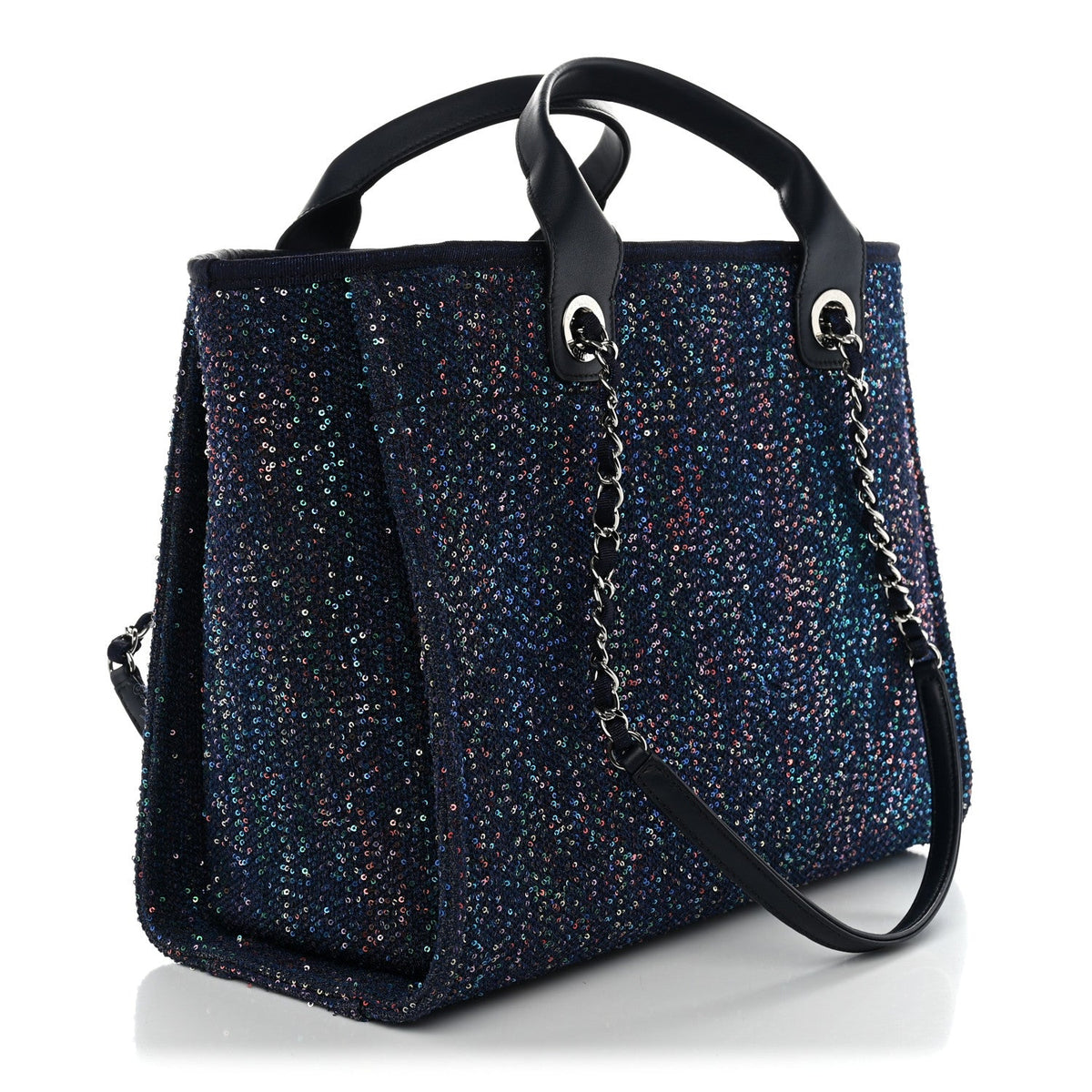 Calfskin Sequin Medium Deauville Tote Blue Multicolor