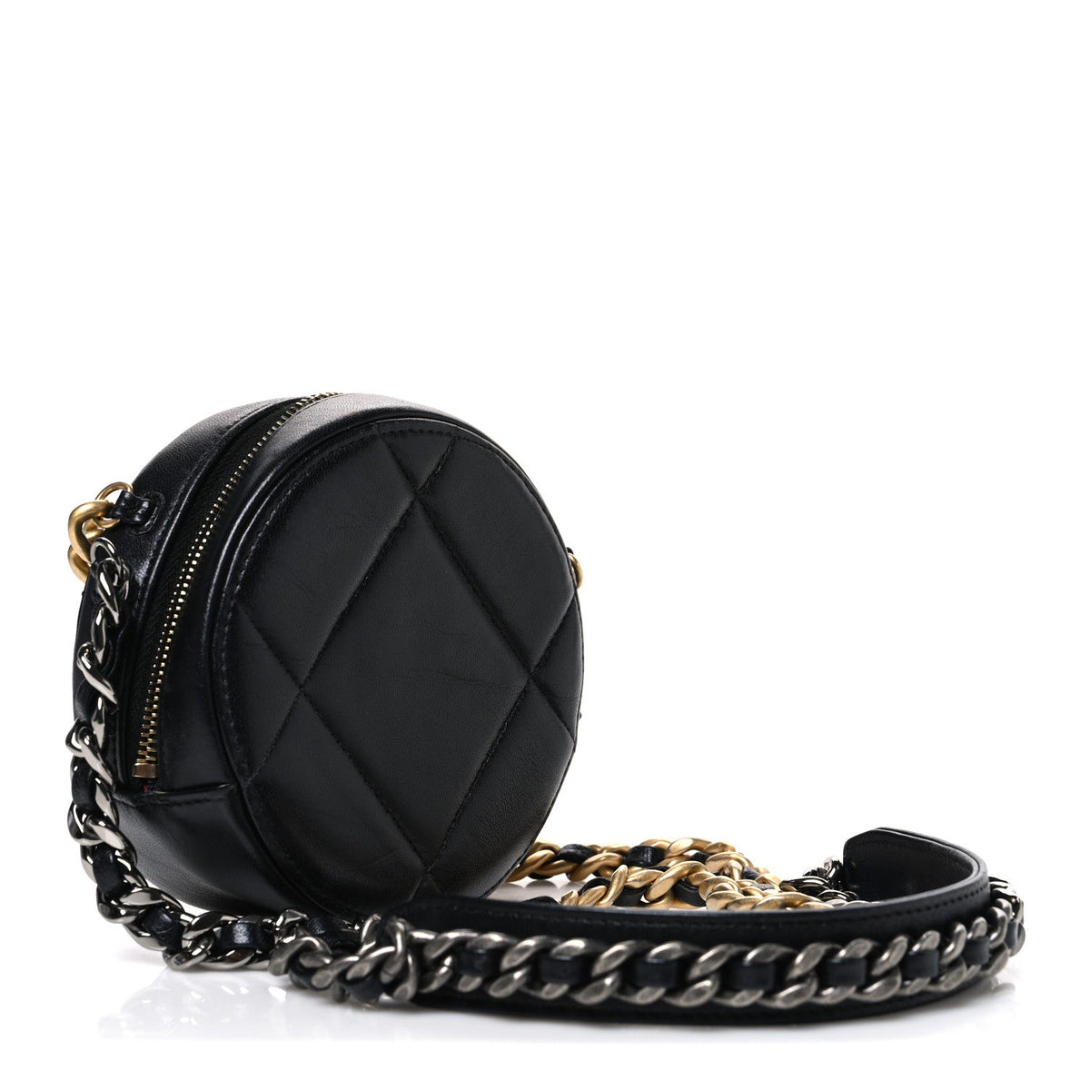 Lambskin Quilted Chanel 19 Round Clutch With Chain Black