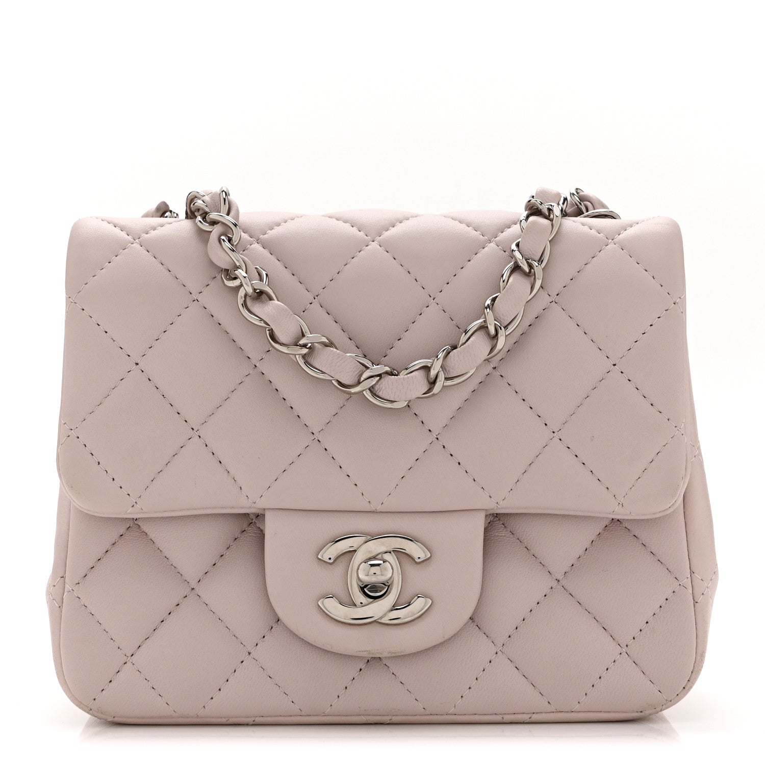 Lambskin Quilted Mini Square Flap Light Pink