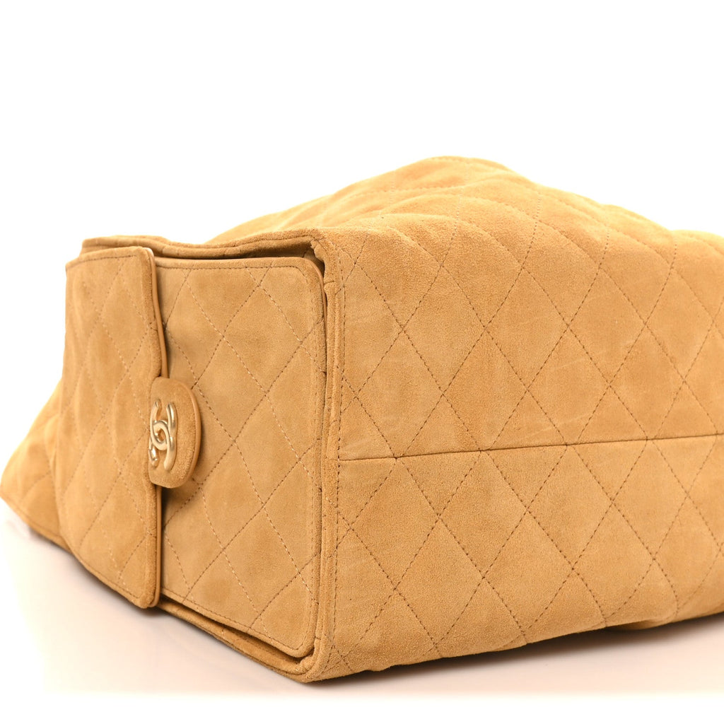 Suede Quilted Medium Chanel 25 Handbag Beige