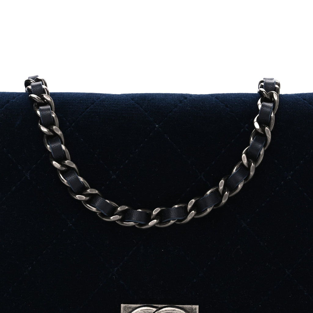 Velvet Quilted Boy Wallet On Chain WOC Blue
