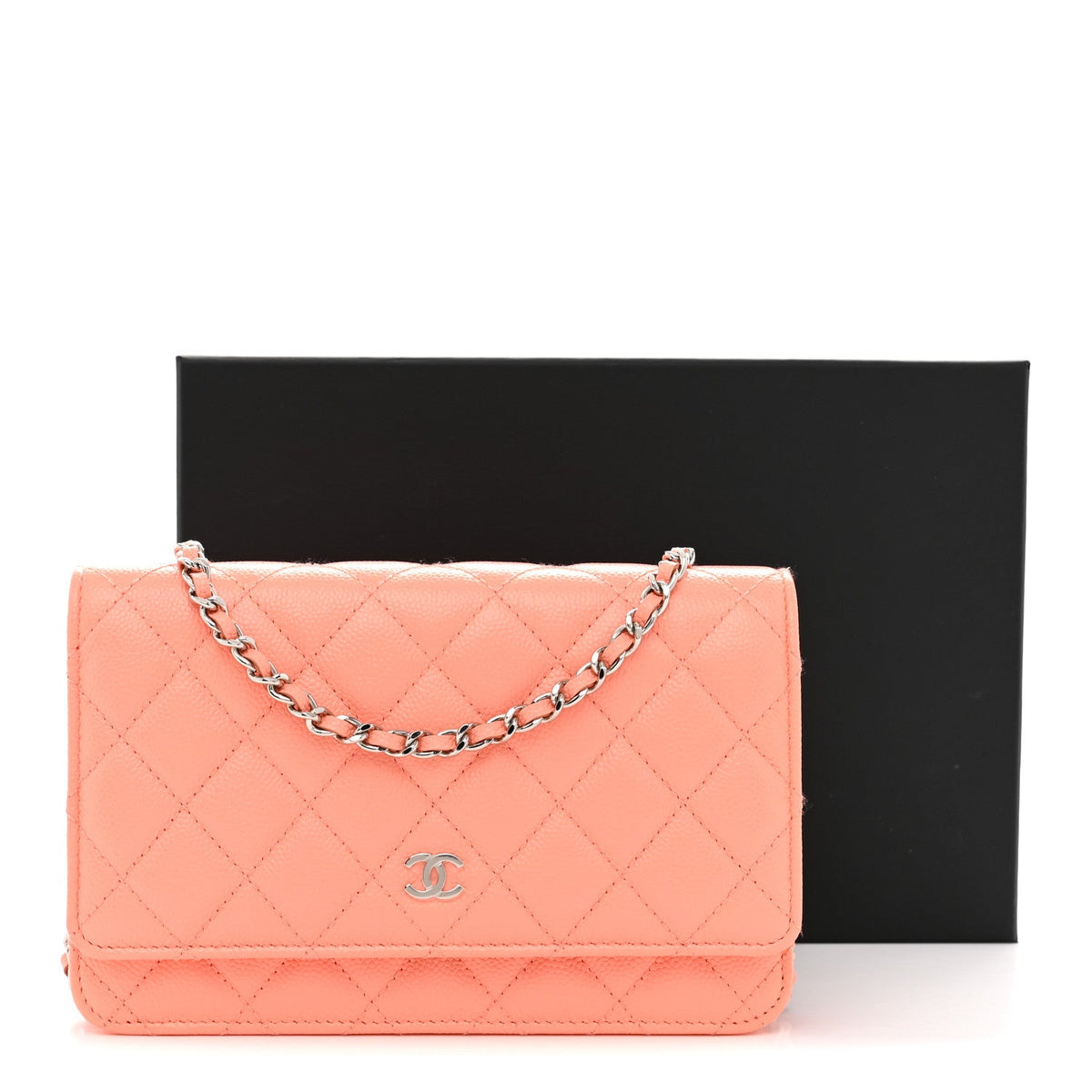 Caviar Quilted Wallet on Chain WOC Coral