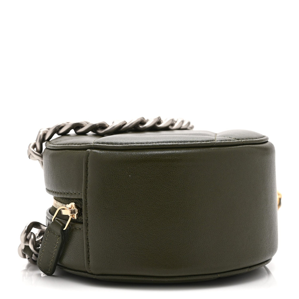Lambskin Quilted Chanel 19 Round Clutch With Chain Green