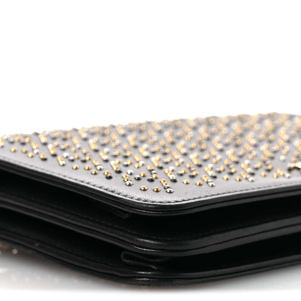 Lambskin Studded Wallet on Chain WOC Grey