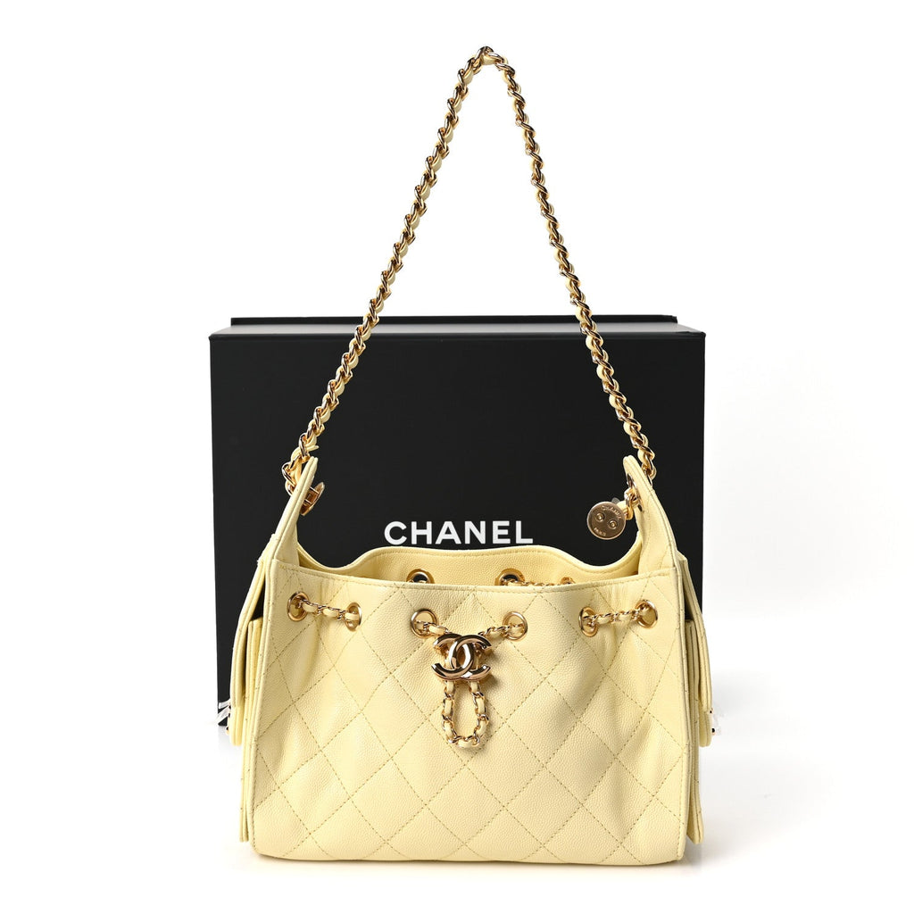 Caviar Quilted Mini Chanel 25 Handbag Light Yellow