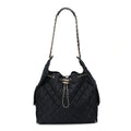 Denim Quilted Medium Chanel 25 Handbag Dark Blue