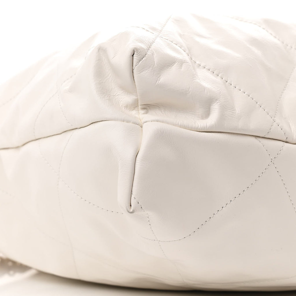 Shiny Calfskin Quilted Large Chanel 22 White Black
