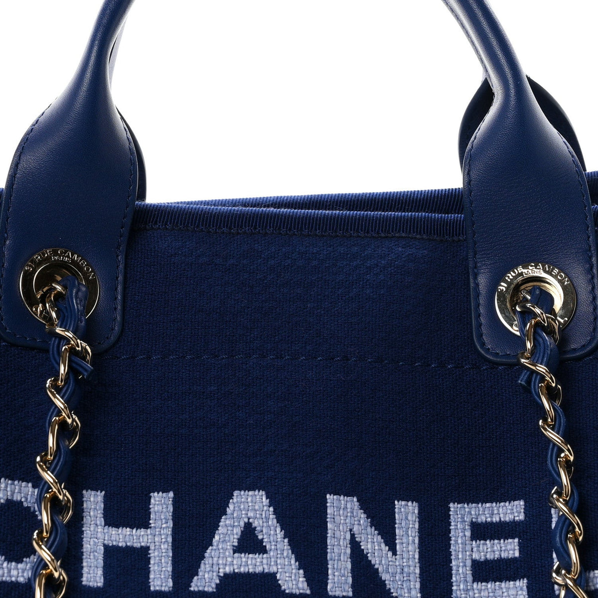 Mixed Fibers Calfskin Medium Deauville Tote Dark Blue