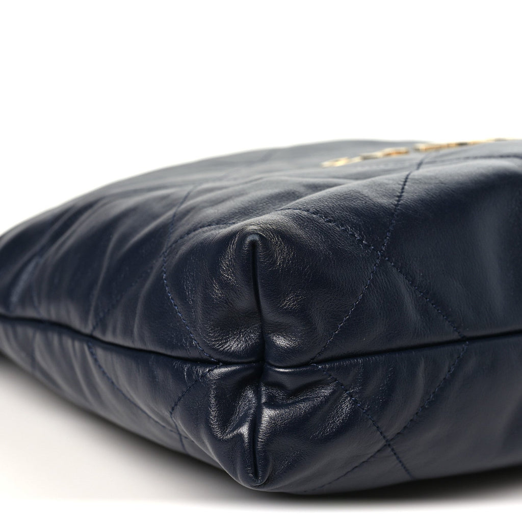 Shiny Calfskin Quilted Small Chanel 22 Navy