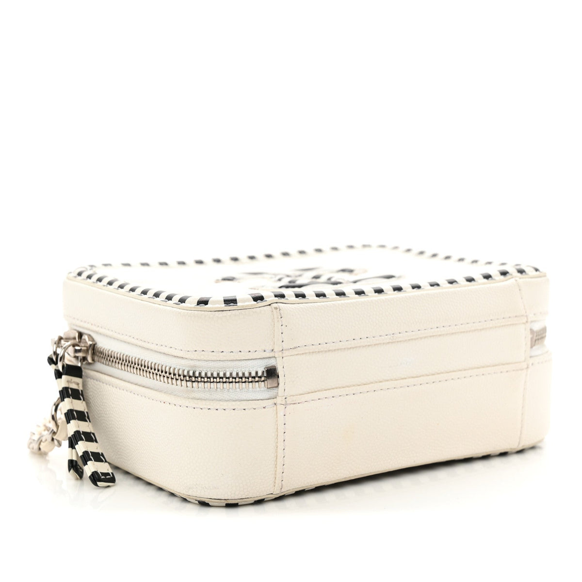 Caviar Quilted Striped Small CC Filigree Vanity Case White Black
