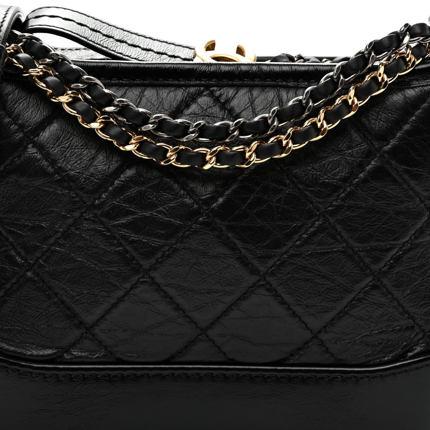 Aged Calfskin Quilted Small Gabrielle Hobo Black