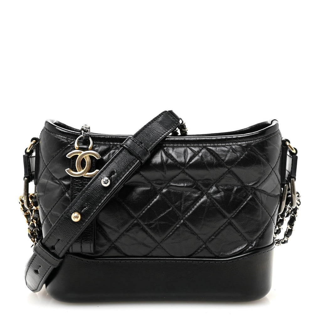 Aged Calfskin Quilted Small Gabrielle Hobo Black