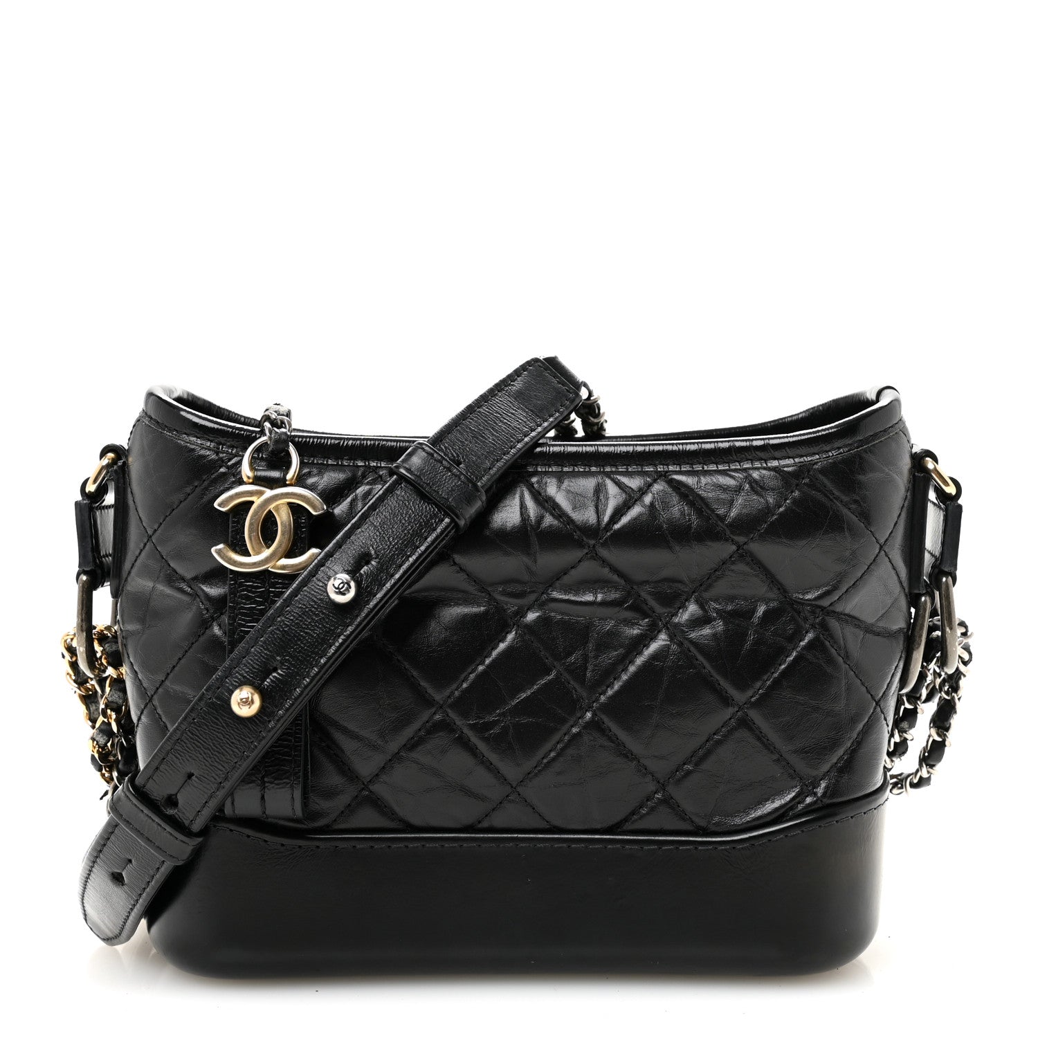 Aged Calfskin Quilted Small Gabrielle Hobo Black