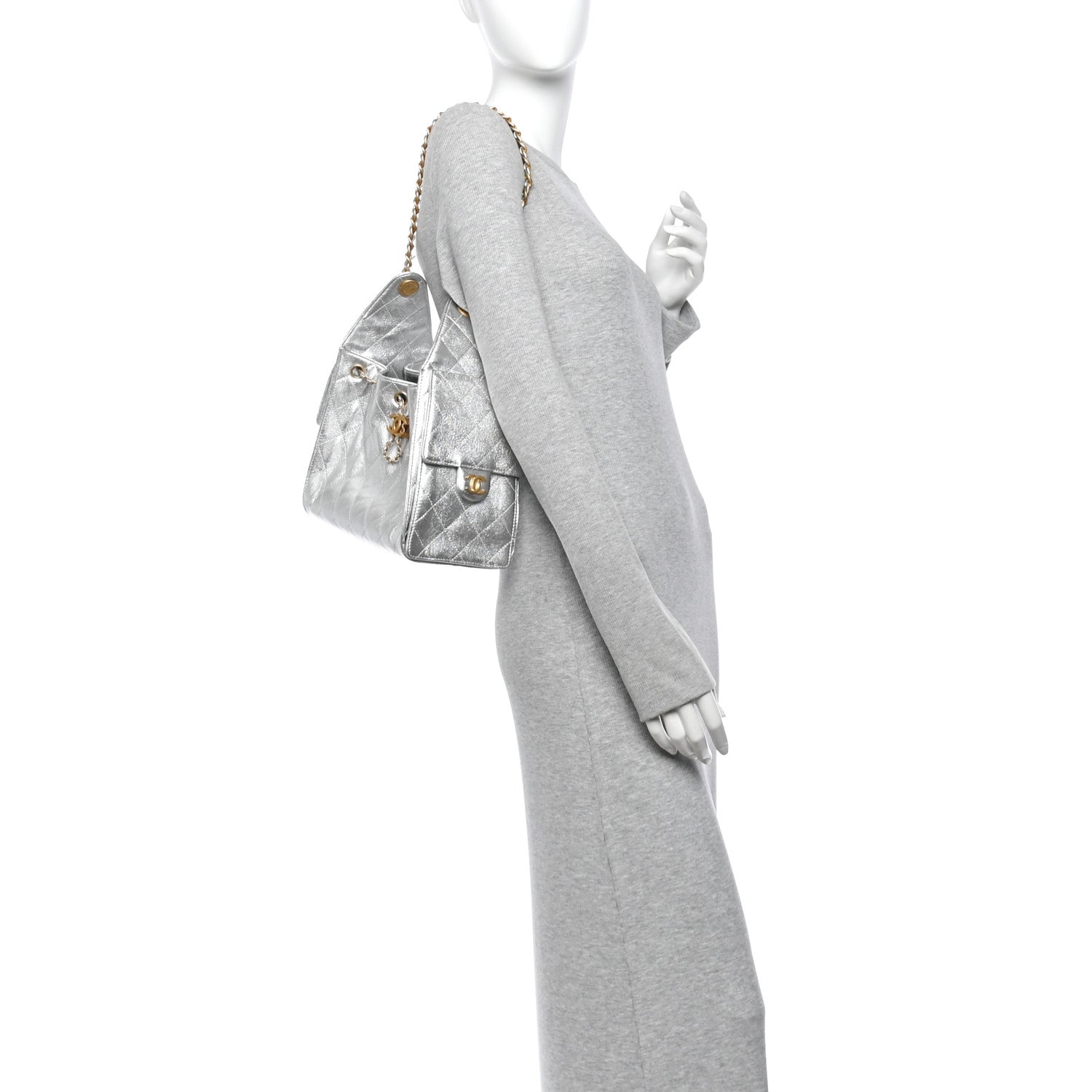 Metallic Caviar Quilted Small Chanel 25 Handbag Silver
