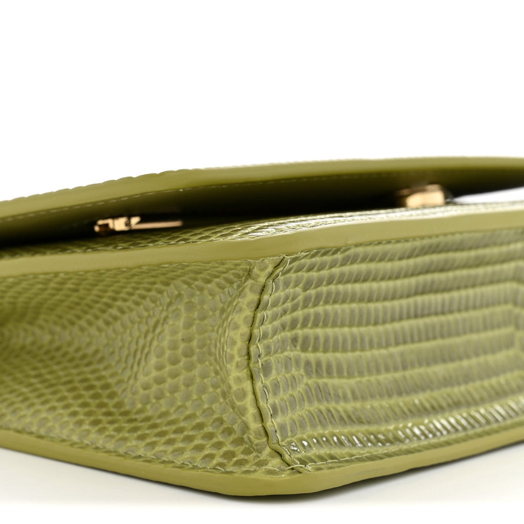 Calfskin Lizard Embossed Wallet On Chain WOC Green