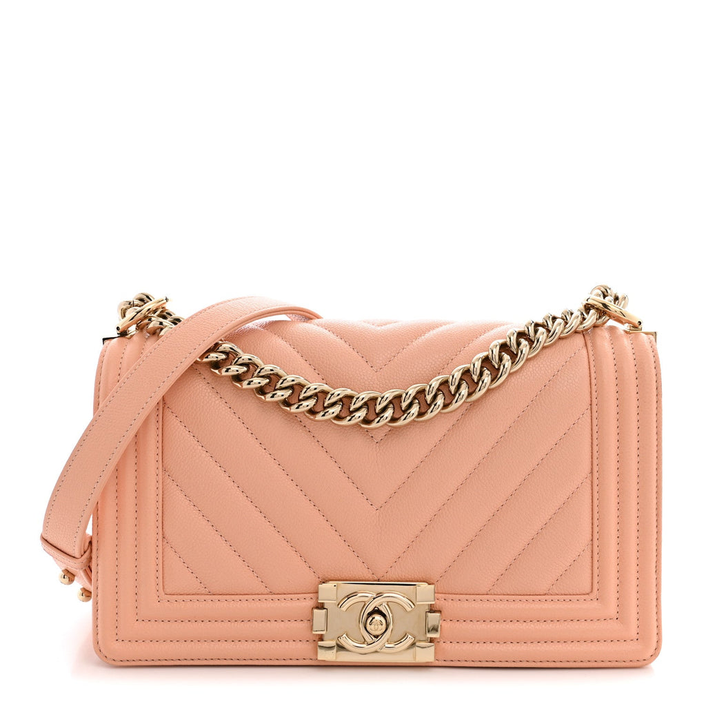 Caviar Chevron Quilted Medium Boy Flap Light Orange