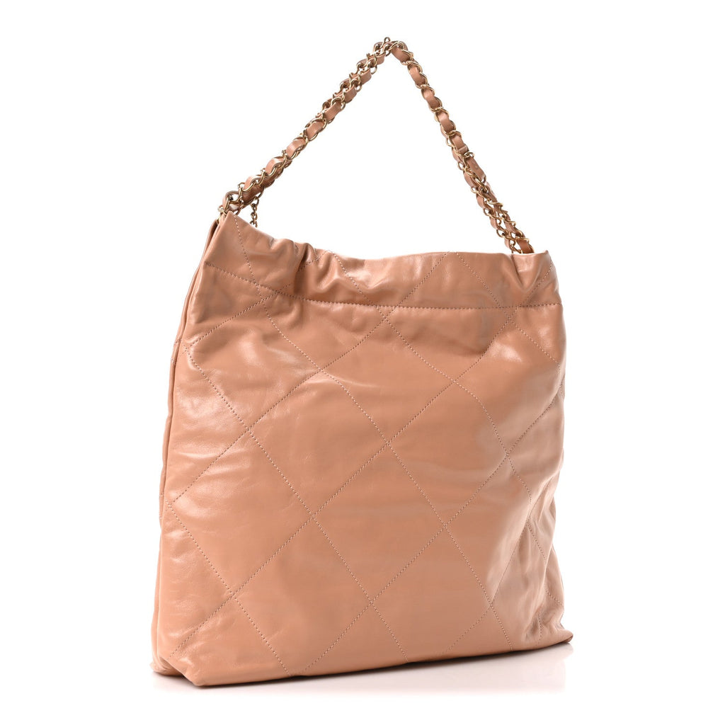Shiny Calfskin Quilted Chanel 22 Beige